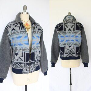 Pendleton vintage wool blanket Aztec tribal moto bomber jacket Varsity coat M